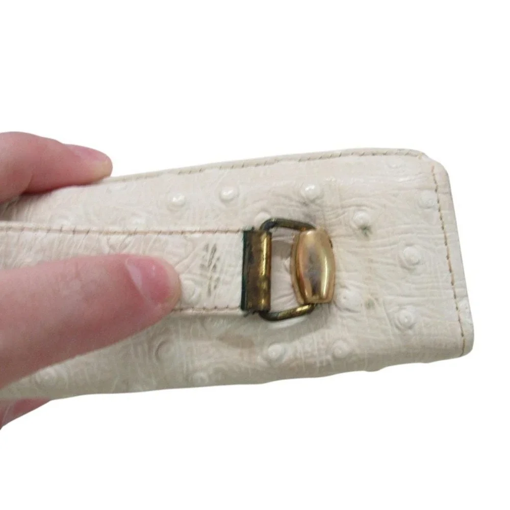 Vtg TOWN & COUNTRY Off-White Faux Leather Ostrich Print Top Handle Box PURSE/Bag